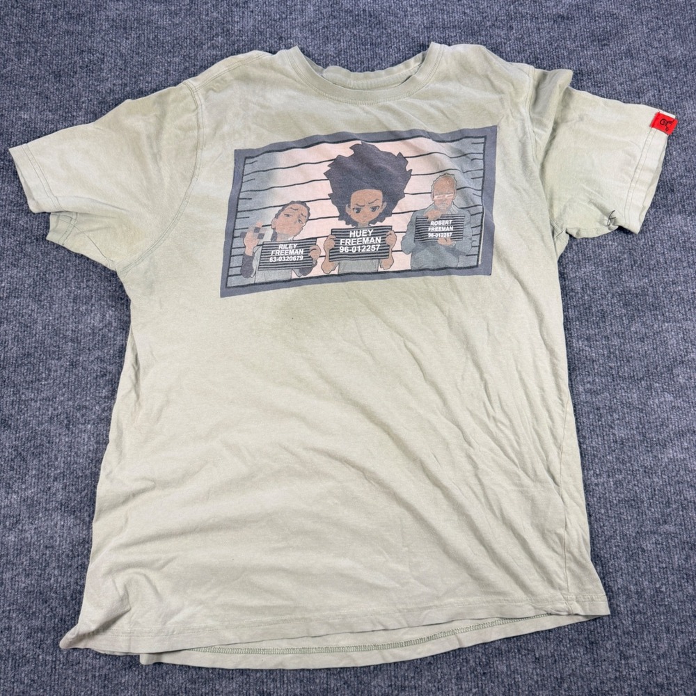 The Boondocks Mugshot Graphic T-Shirt Green Size Large Streetwear Y2K Anime